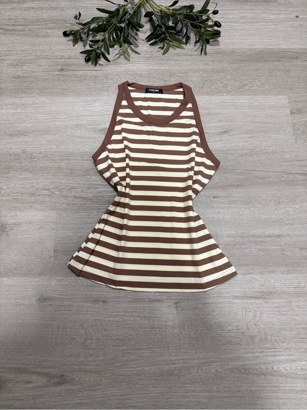 Striped Scoop Neck Tank - Brown & Cream